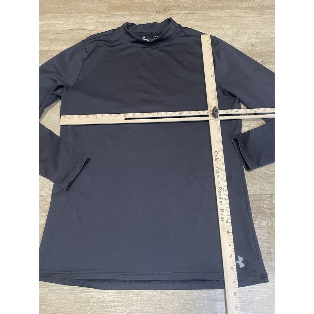 Under Armour ColdGear Mens Sz L Black Mock Neck Long Sleeve Base Layer Shirt - Picture 4 of 7